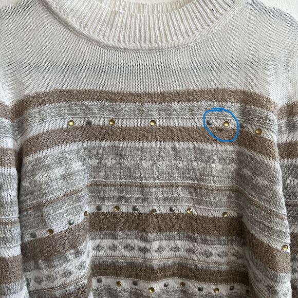 Alfred Dunner Striped Fringe Sweater Cozy Knit Classic Cottagecore Boho Large - Picture 5 of 8